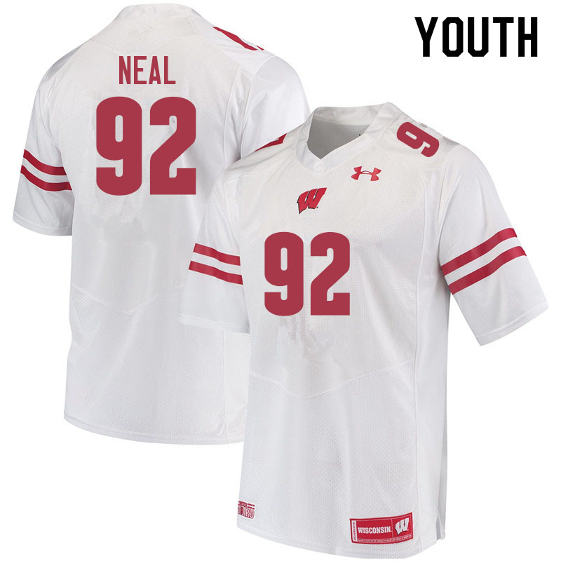 Youth #92 Curt Neal Wisconsin Badgers College Football Jerseys Sale-White - Click Image to Close